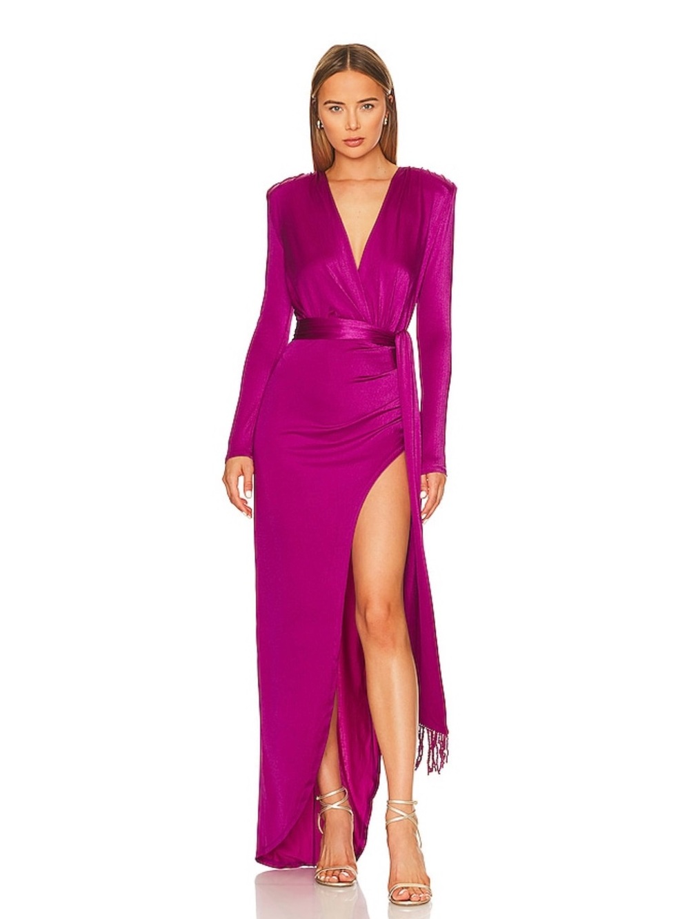 Bronx and Banco Magenta Wrap Maxi Dress with High Slit - Picture 3 of 16